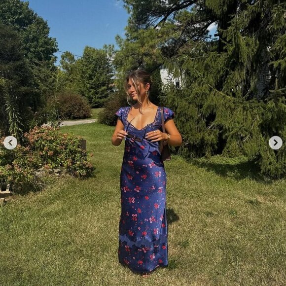 Free People Butterfly Babe Midi Dress NWT Navy Combo Size XL - Picture 9 of 15